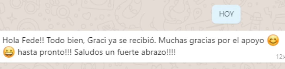 Mensaje de una madre agradeciendo el apoyo