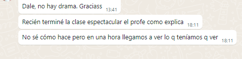 Mensaje de un alumno tras una clase